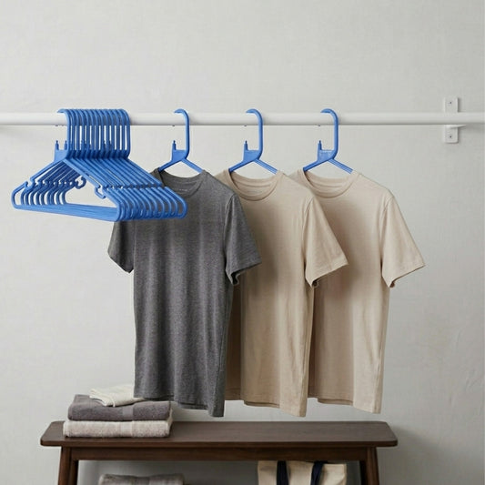 Blue Heavy-Duty Plastic Hangers with Trouser Bar and Shoulder Notches - 41.5cm