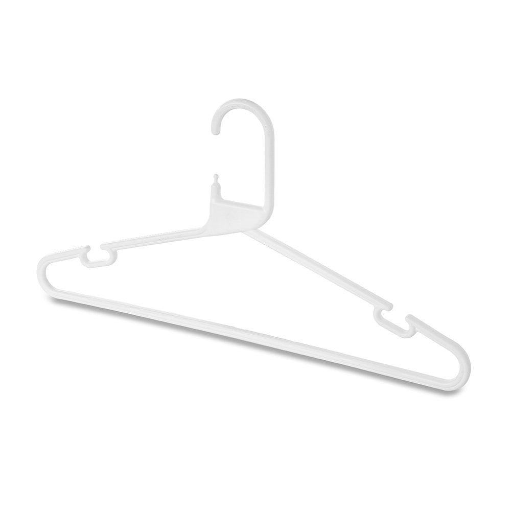 White Heavy-Duty Plastic Hangers with Trouser Bar and Shoulder Notches - 41.5cm