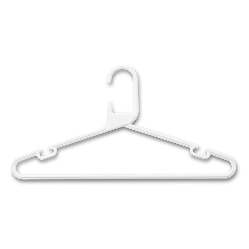 White Heavy-Duty Plastic Hangers with Trouser Bar and Shoulder Notches - 41.5cm