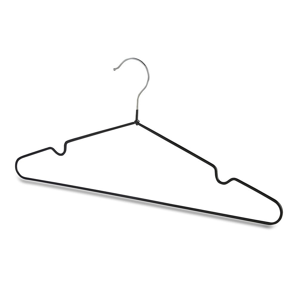 Black Non-Slip Coated Metal Hangers with Shoulder Notches and Trouser Bar - 40.5 cm