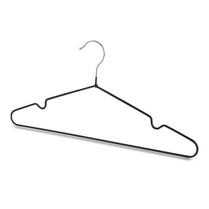 Black Non-Slip Coated Metal Hangers with Shoulder Notches and Trouser Bar - 40.5 cm