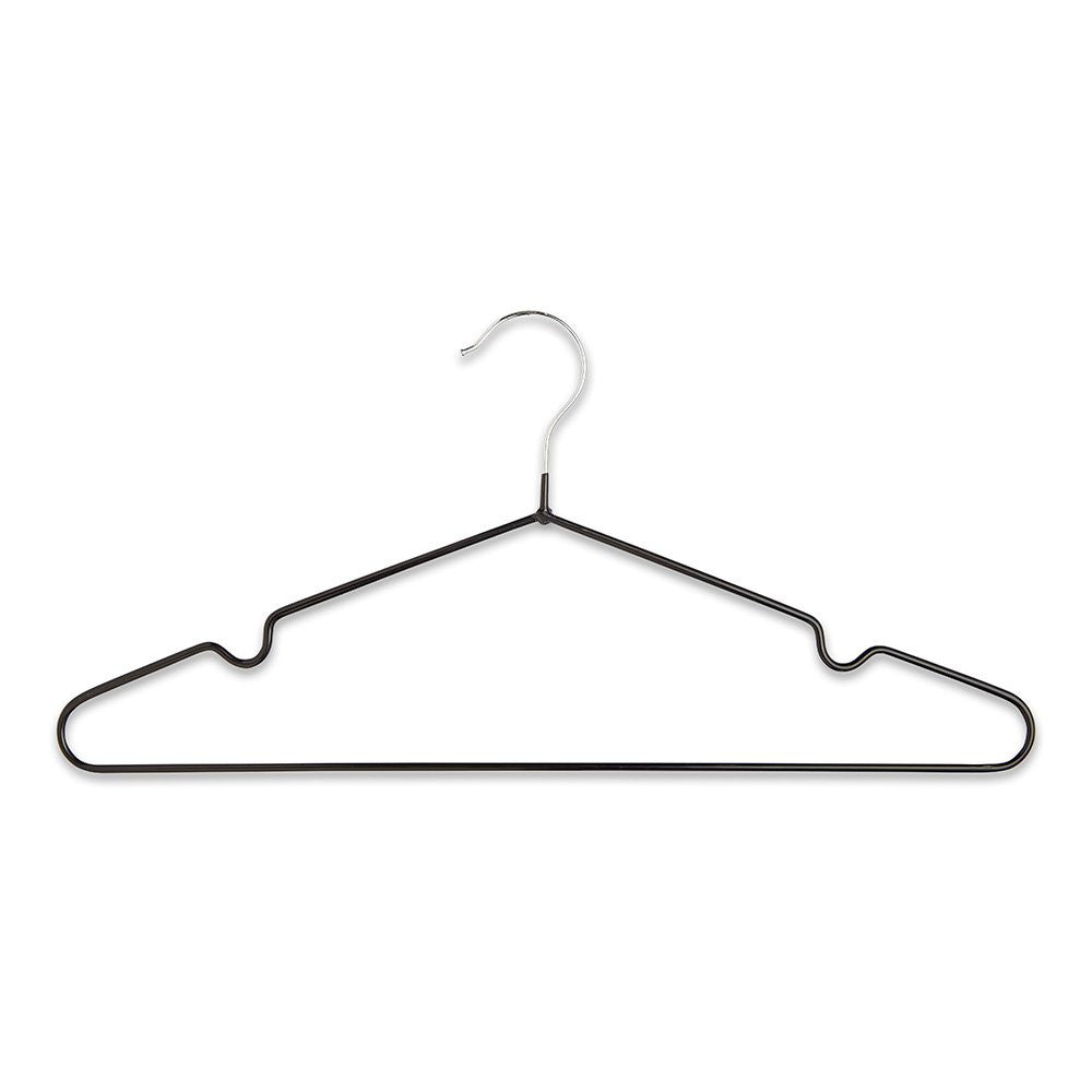 Black Non-Slip Coated Metal Hangers with Shoulder Notches and Trouser Bar - 40.5 cm
