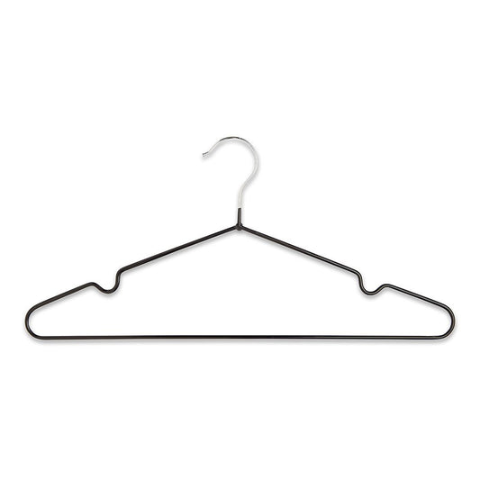 Black Non-Slip Coated Metal Hangers with Shoulder Notches and Trouser Bar - 40.5 cm