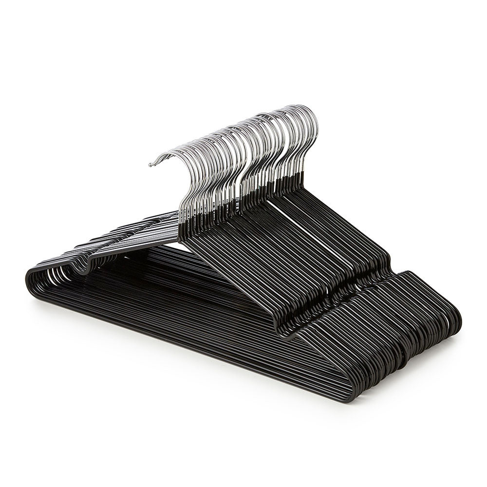 Black Non-Slip Coated Metal Hangers with Shoulder Notches and Trouser Bar - 40.5 cm