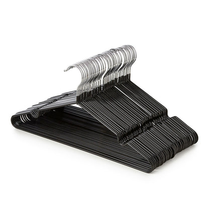 Black Non-Slip Coated Metal Hangers with Shoulder Notches and Trouser Bar - 40.5 cm