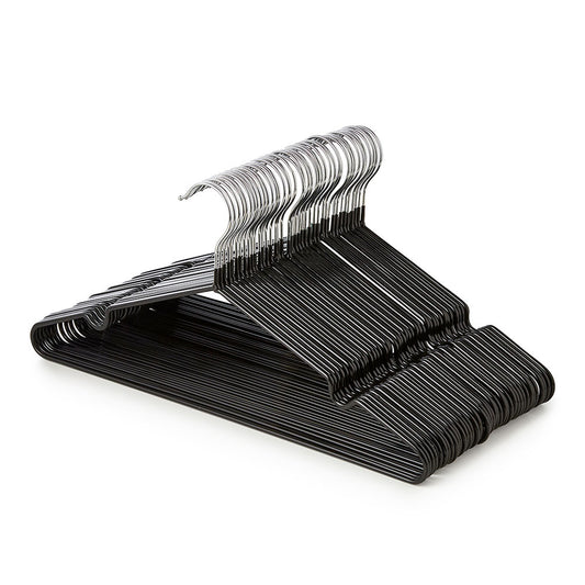 Black Non-Slip Coated Metal Hangers with Shoulder Notches and Trouser Bar - 40.5 cm