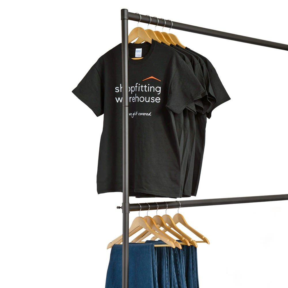 Black 2-Tier Reinforced 6ft Wide Heavy-Duty Clothes Rail