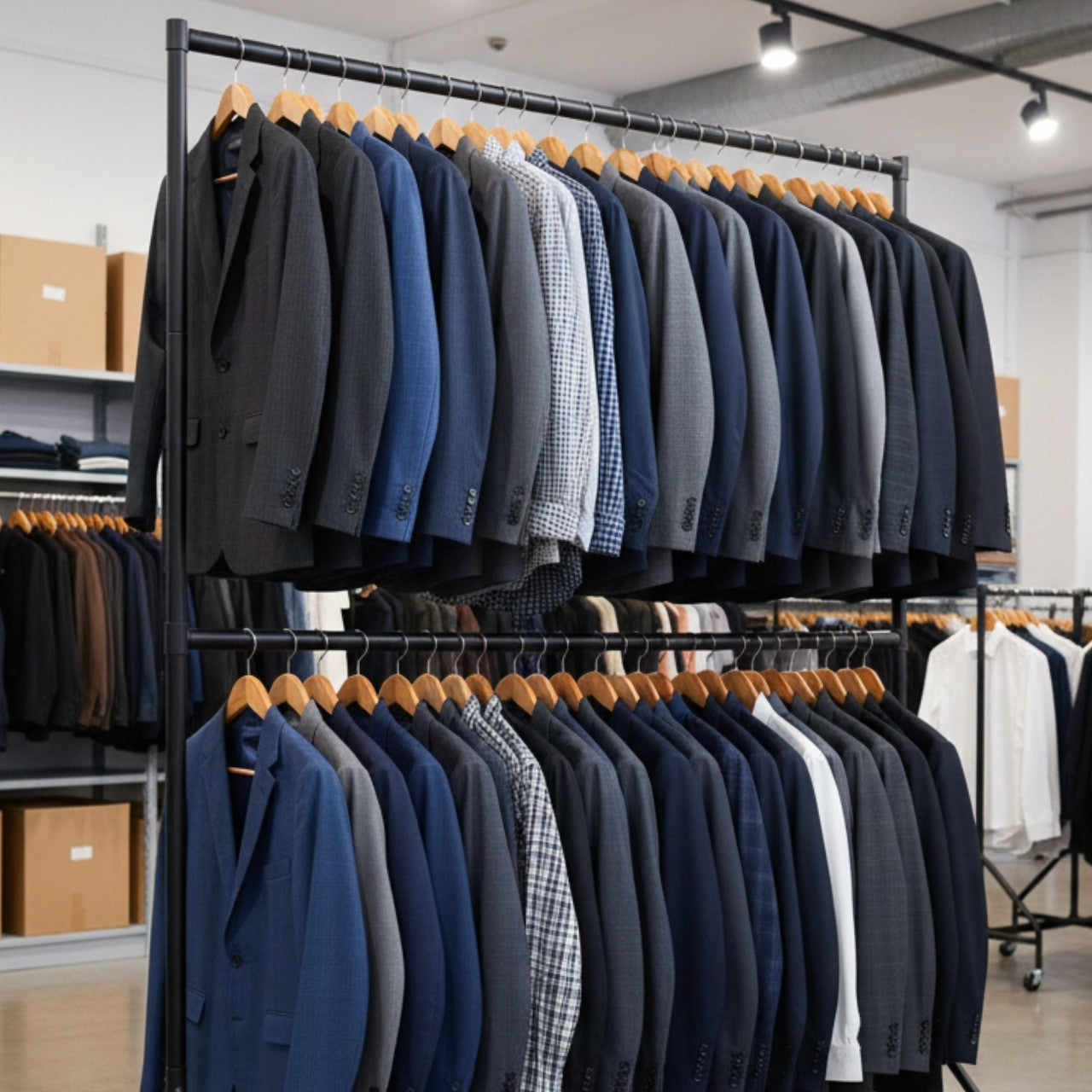 Black 2-Tier Reinforced 6ft Wide Heavy-Duty Clothes Rail