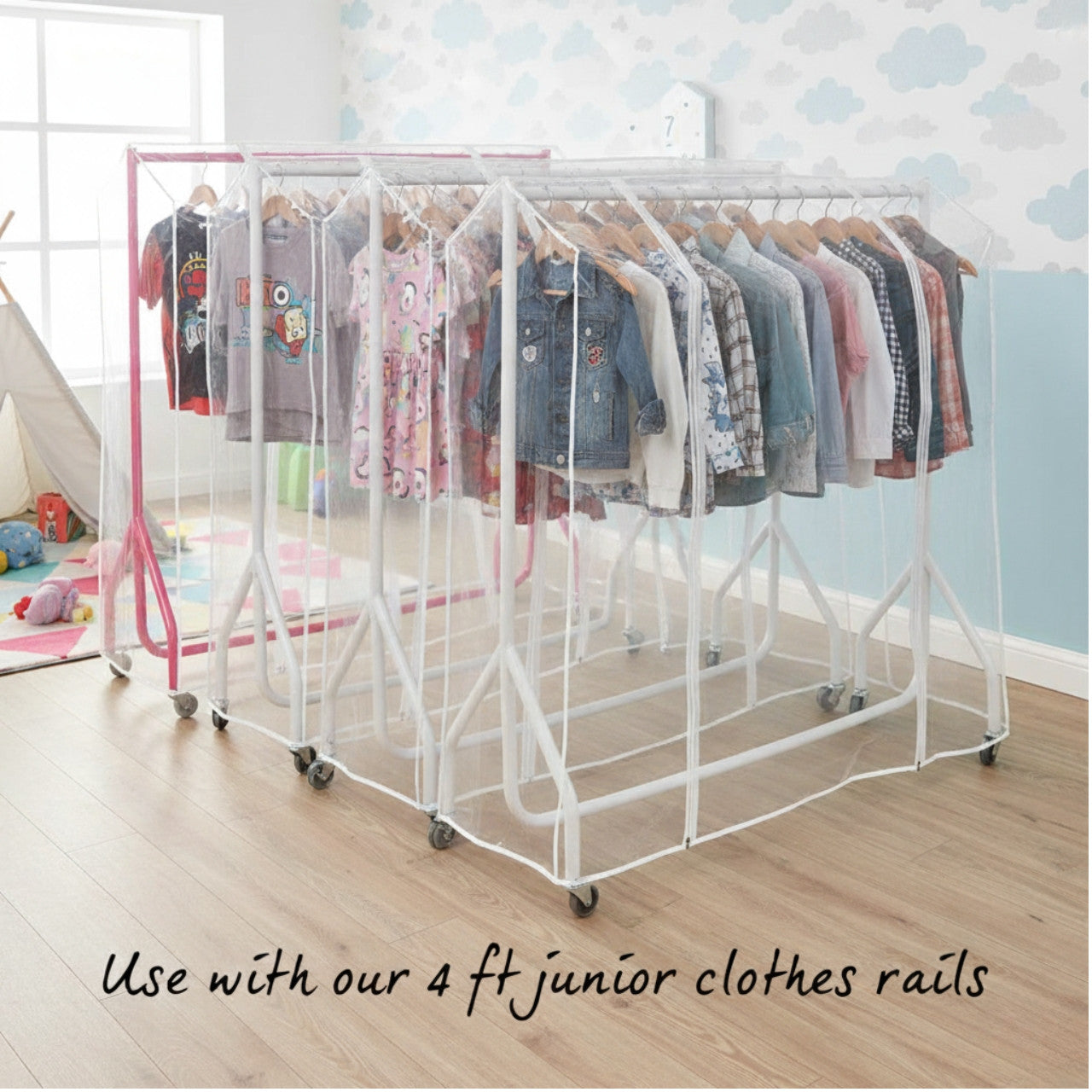 4ft Clear Childrens Clothes Rail Cover Double Zip
