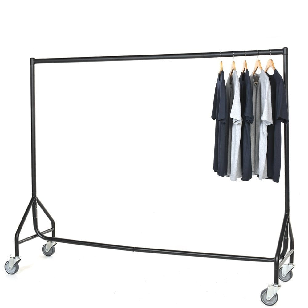 5 x Black Reinforced 6ft Wide Heavy-Duty Clothes Rails With Heavy Duty Wheels