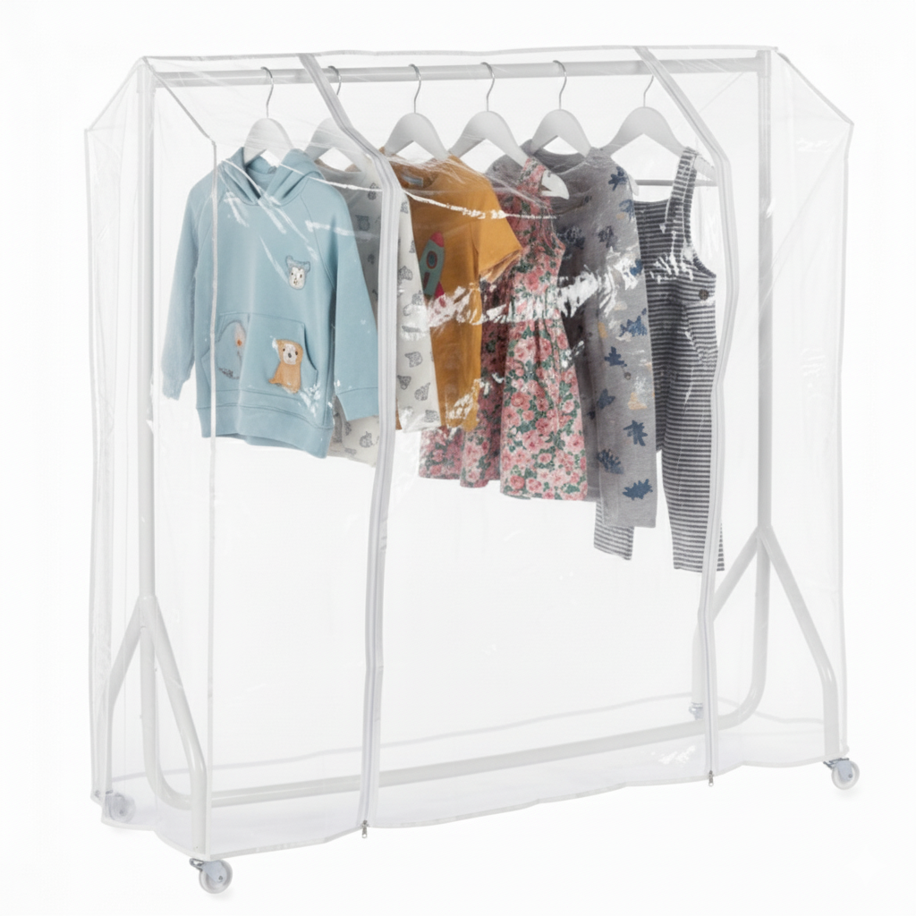 White 4ft Wide Children's Heavy-Duty Clothes Rail With Clear Cover