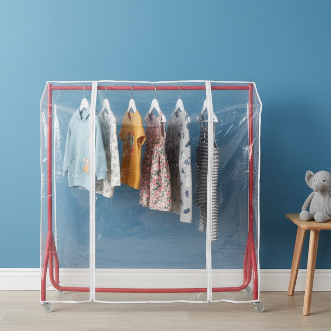 Pink 4ft Wide Children's Heavy-Duty Clothes Rail With Clear Cover