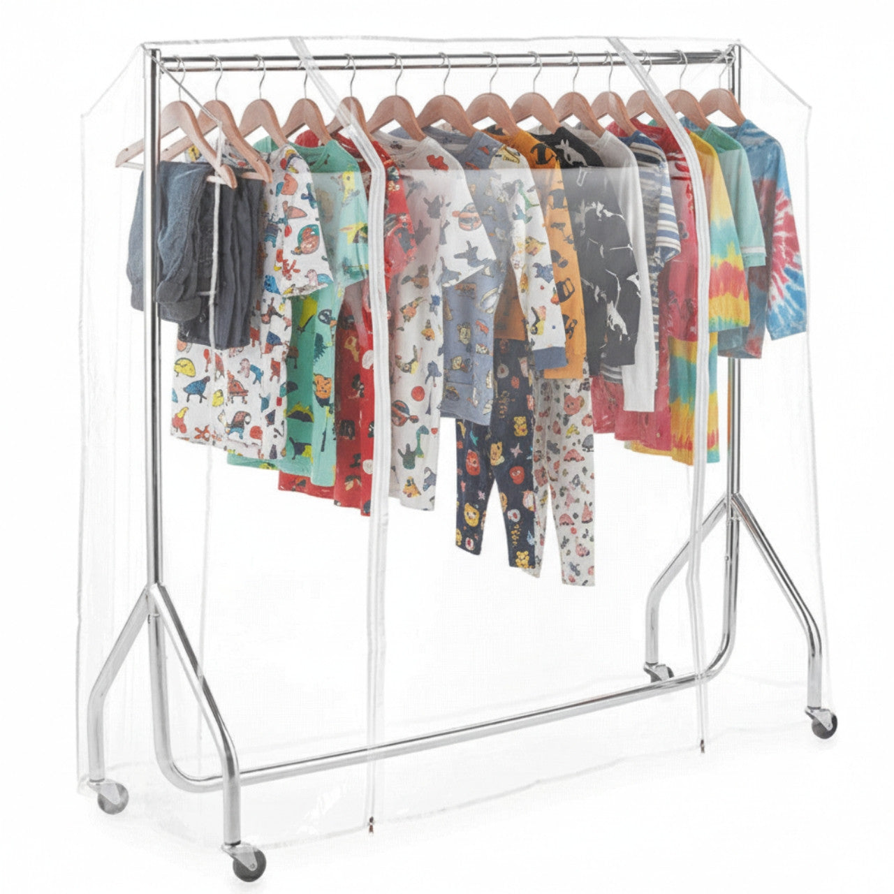 Chrome 4ft Wide Children's Heavy-Duty Clothes Rail With Clear Cover