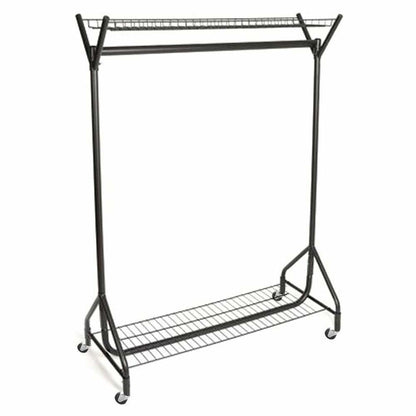 Black Heavy-Duty Clothes Rail With Top and Bottom Shelf
