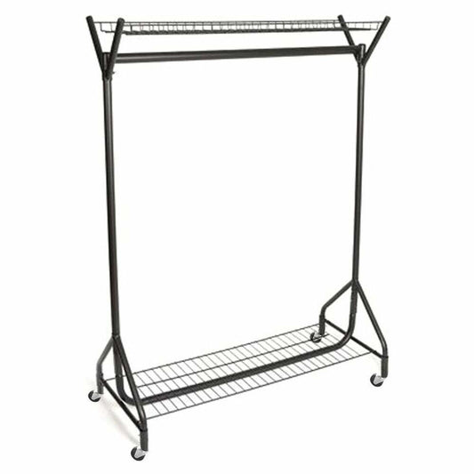 Black Heavy-Duty Clothes Rail With Top and Bottom Shelf