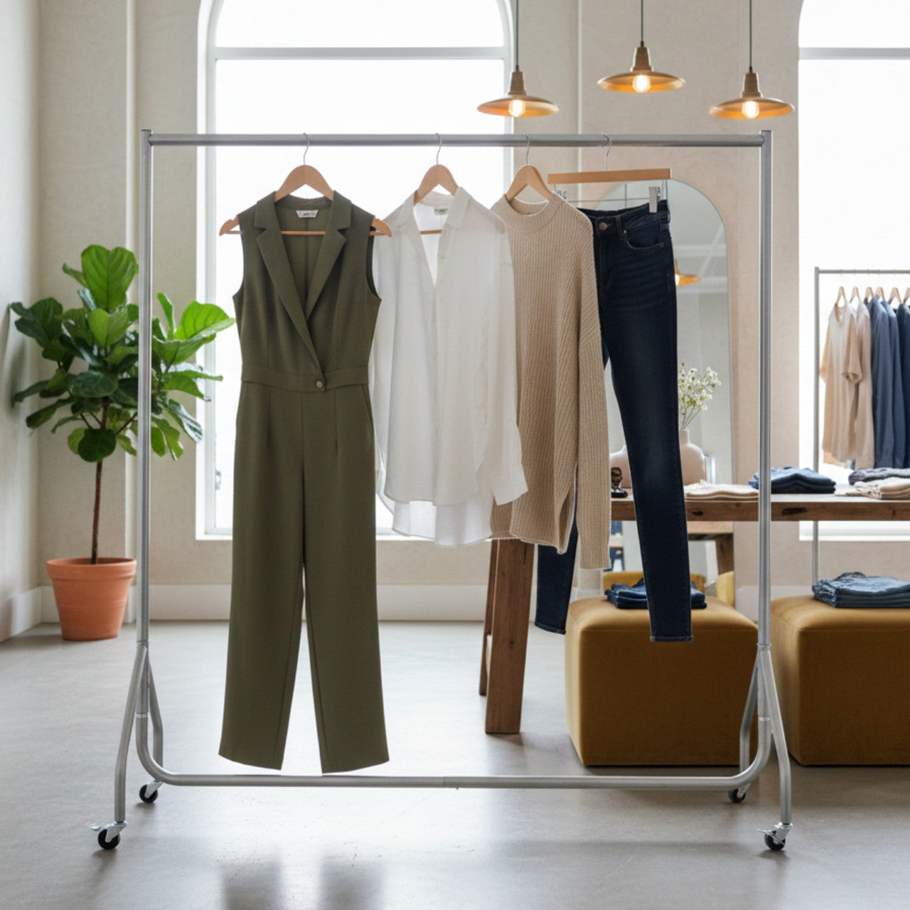 Silver Heavy-Duty Clothes Rail