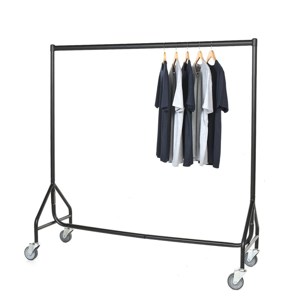 Reinforced Black Heavy-Duty Clothes Rail With Heavy Duty Wheels