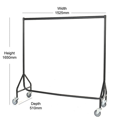 Reinforced Black Heavy-Duty Clothes Rail With Heavy Duty Wheels