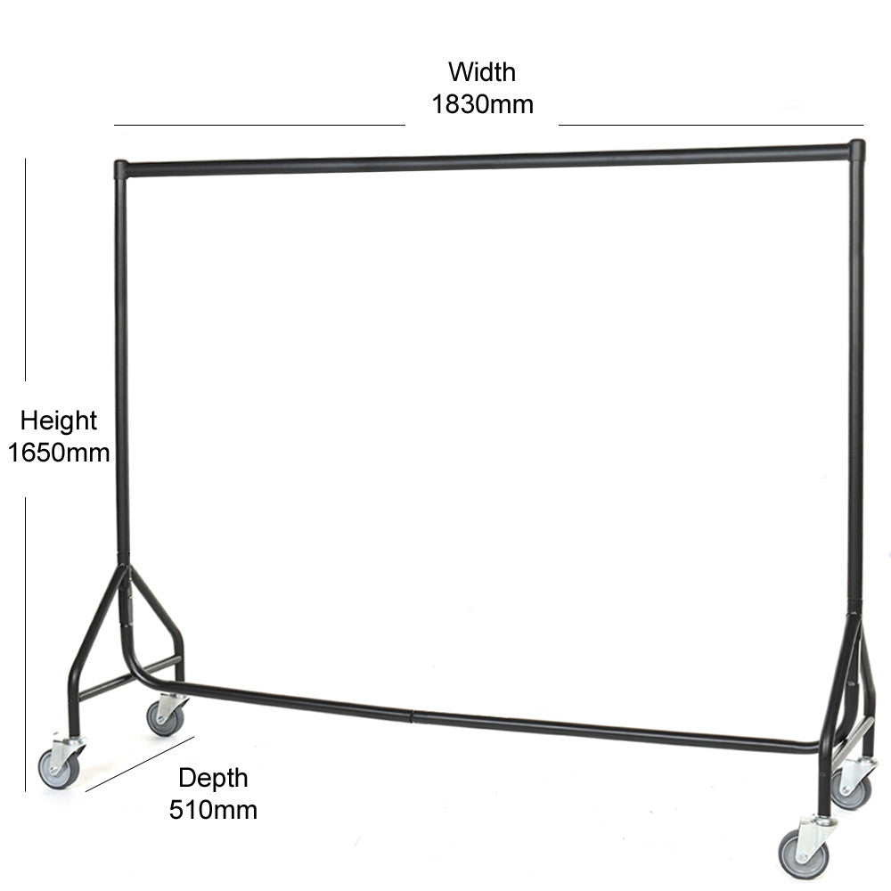 Reinforced Black Heavy-Duty Clothes Rail With Heavy Duty Wheels