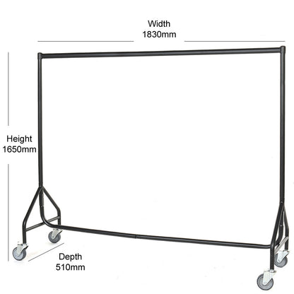 Reinforced Black Heavy-Duty Clothes Rail With Heavy Duty Wheels