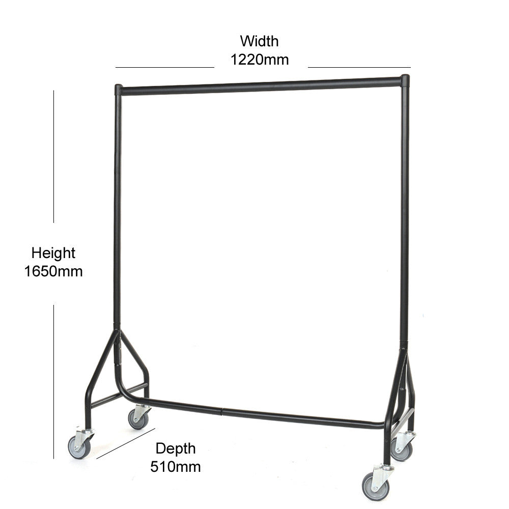 Reinforced Black Heavy-Duty Clothes Rail With Heavy Duty Wheels