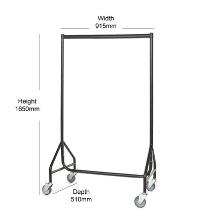Reinforced Black Heavy-Duty Clothes Rail With Heavy Duty Wheels