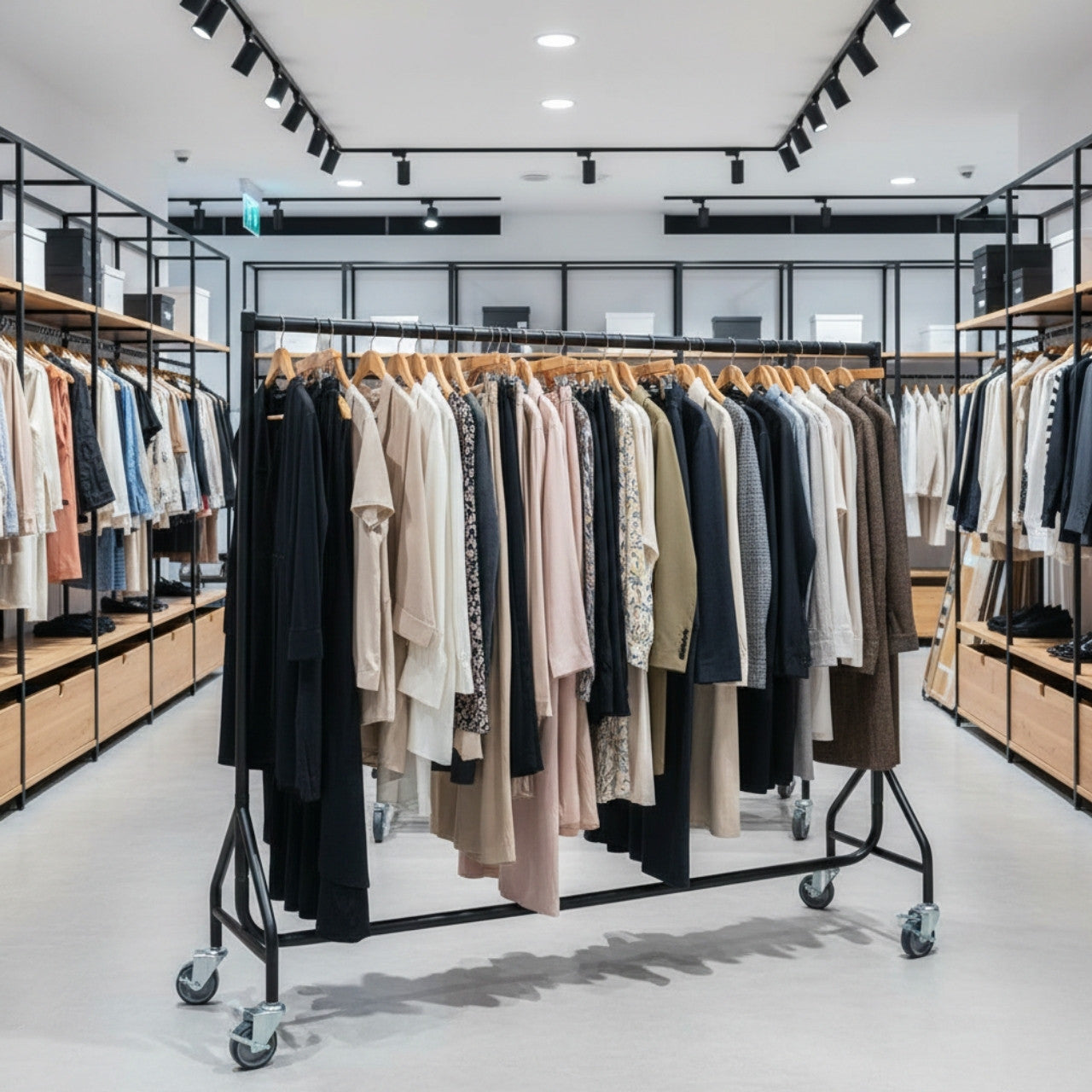 Reinforced Black Heavy-Duty Clothes Rail With Heavy Duty Wheels