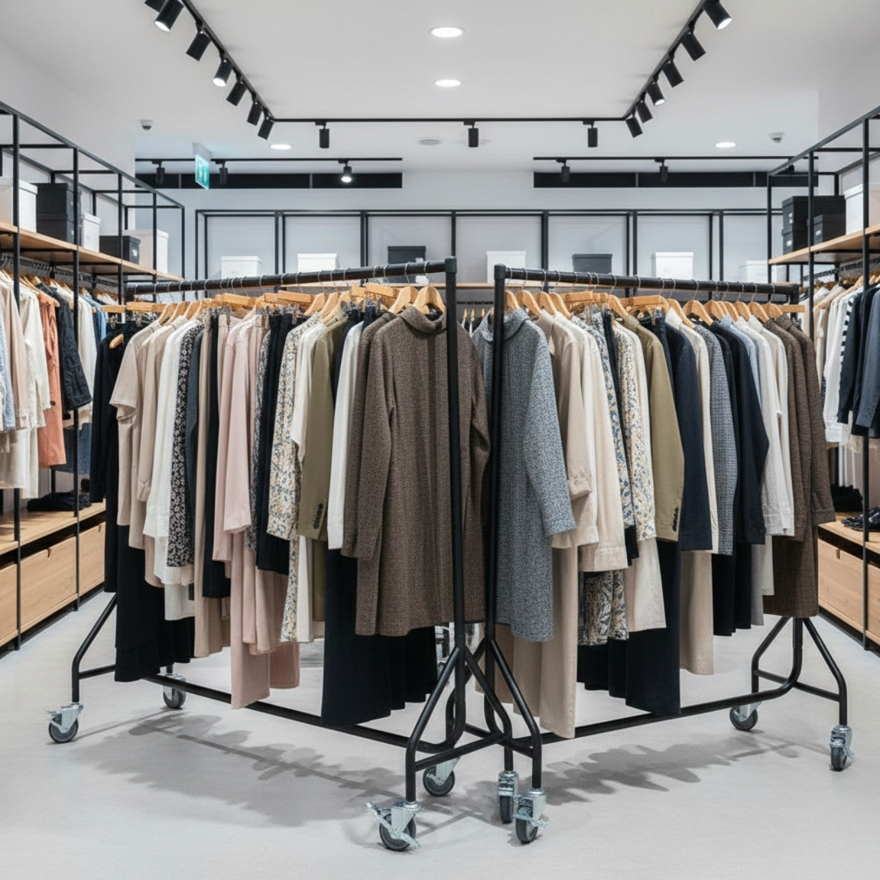 Reinforced Black Heavy-Duty Clothes Rail With Heavy Duty Wheels