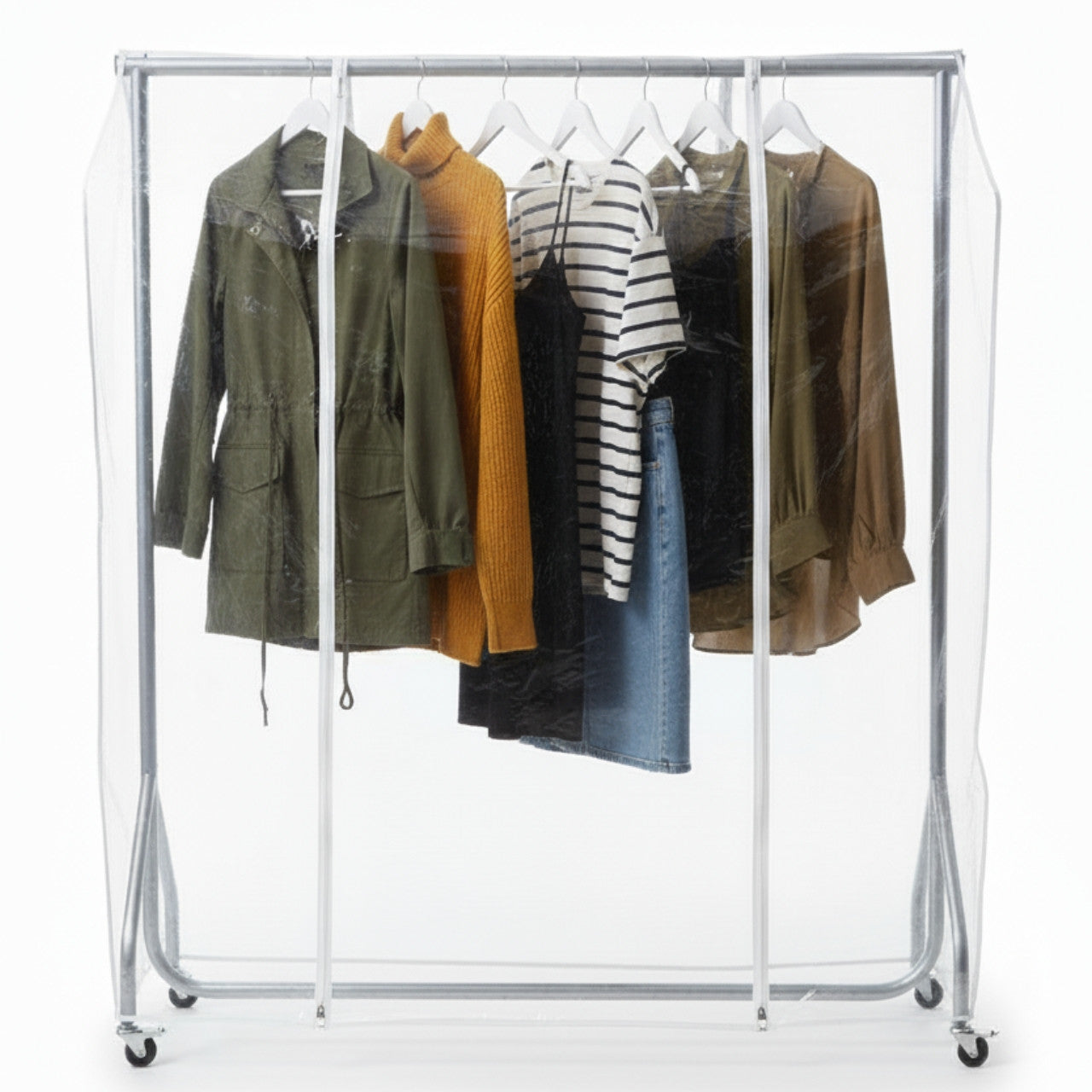 Silver Heavy-Duty Clothes Rail With Clear Cover