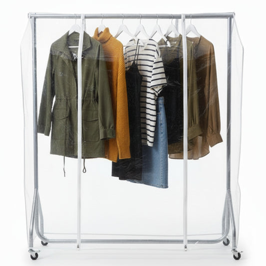 Silver Heavy-Duty Clothes Rail With Clear Cover
