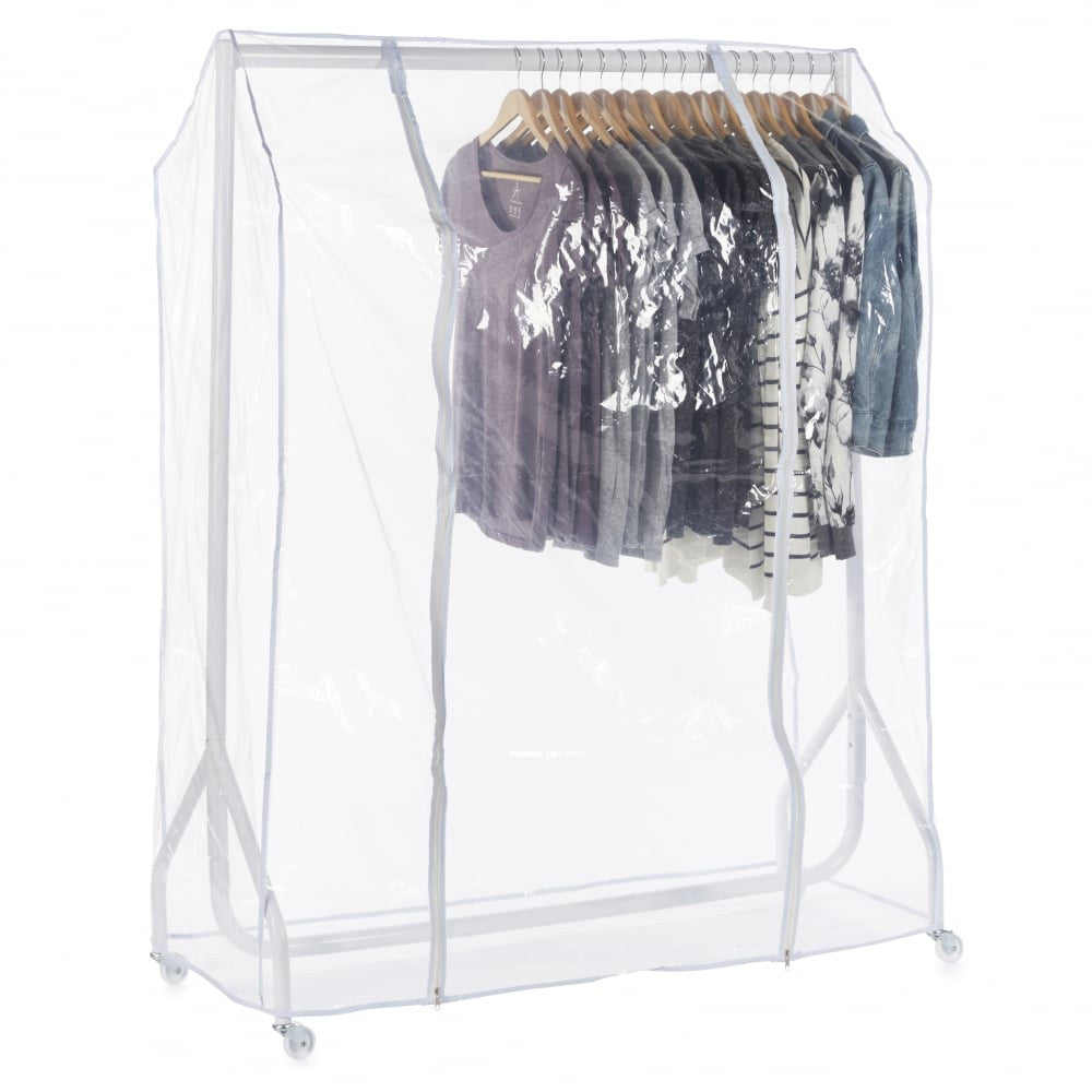Gloss White Heavy-Duty Clothes Rail With Clear Cover
