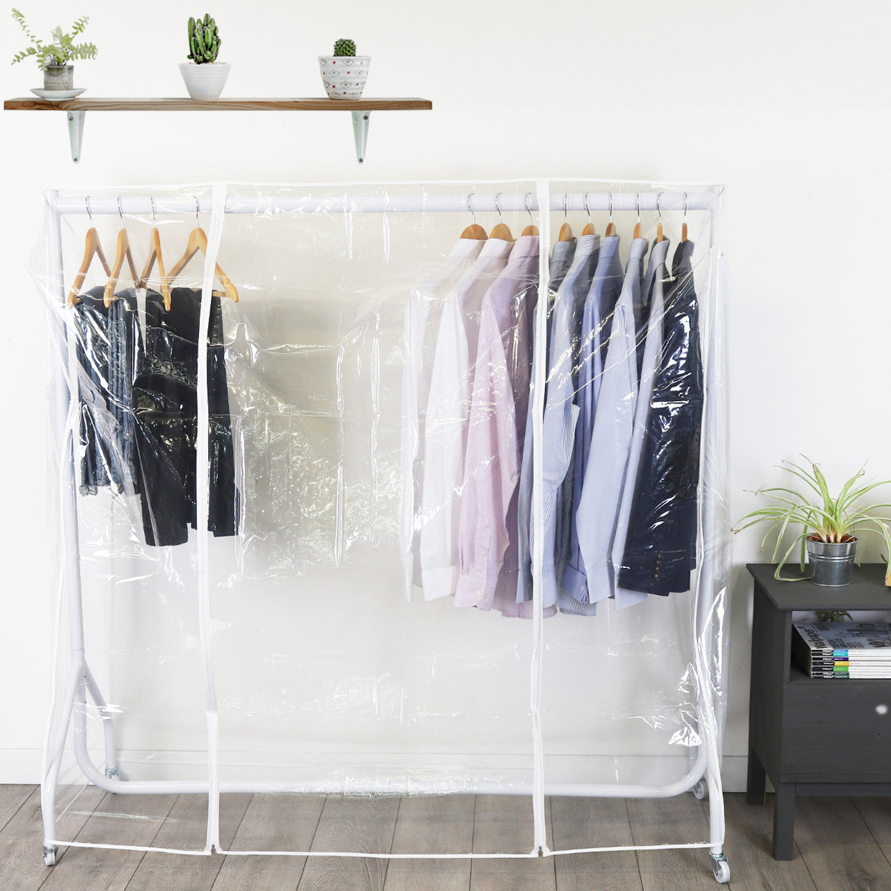 Gloss White Heavy-Duty Clothes Rail With Clear Cover