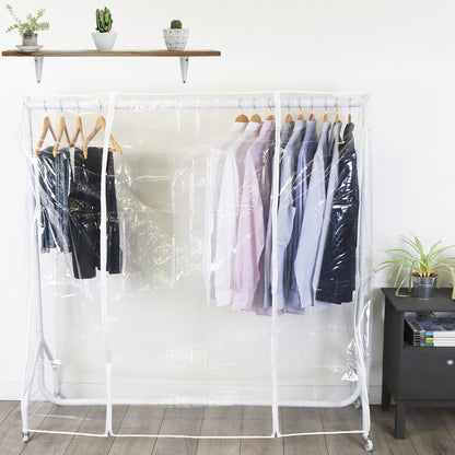 Gloss White Heavy-Duty Clothes Rail With Clear Cover