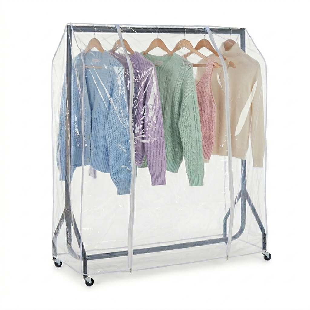 Black Heavy-Duty Clothes Rail With Clear Cover