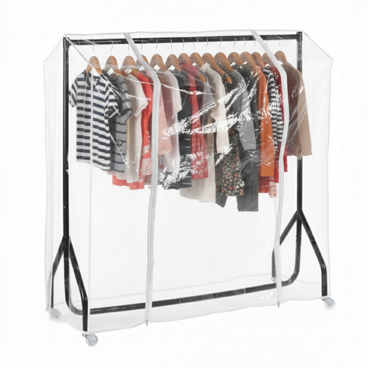 Black Children's Heavy-Duty Clothes Rail With Clear Cover