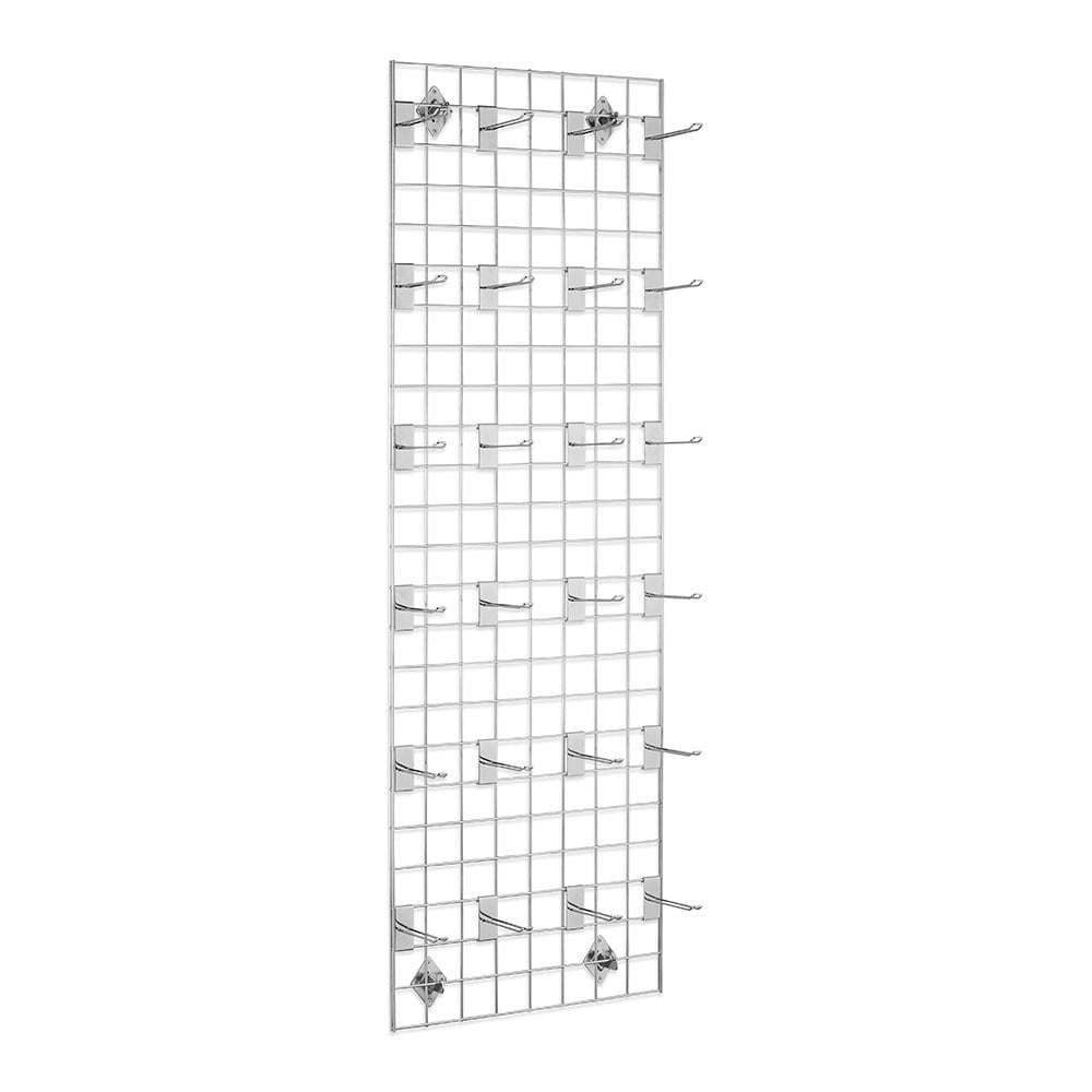 Chrome 6ft Wall-Mounted Grid Mesh Display Bundle with 24 x Euro Hooks