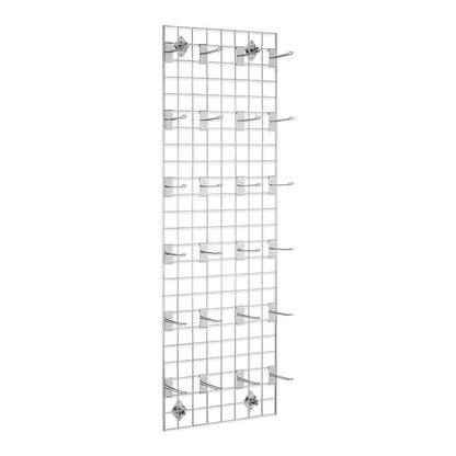 Chrome 6ft Wall-Mounted Grid Mesh Display Bundle with 24 x Euro Hooks