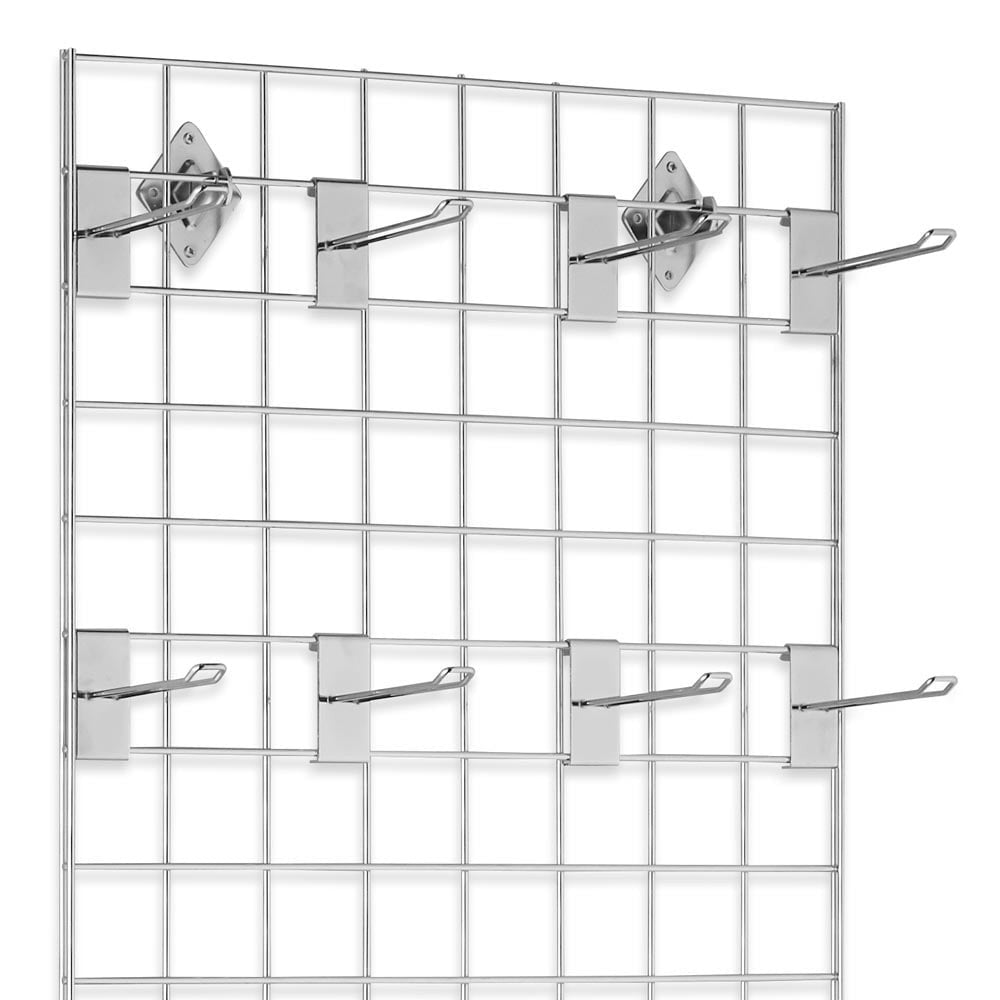 Chrome 6ft Wall-Mounted Grid Mesh Display Bundle with 24 x Euro Hooks