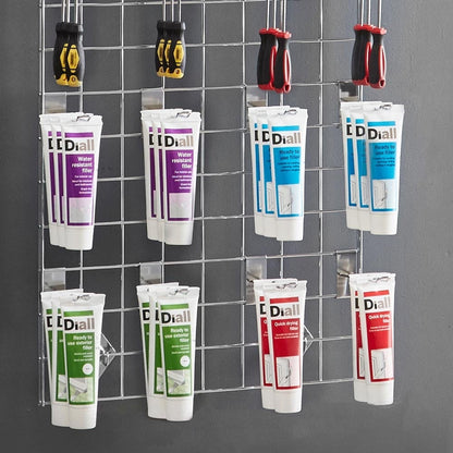 Chrome 6ft Wall-Mounted Grid Mesh Display Bundle with 24 x Euro Hooks