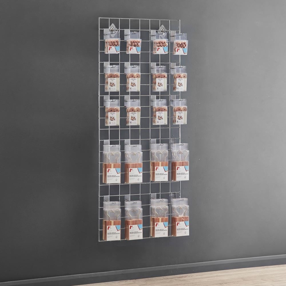 5ft Wall-Mounted Grid Mesh Display Bundle with 20 x Euro Hooks
