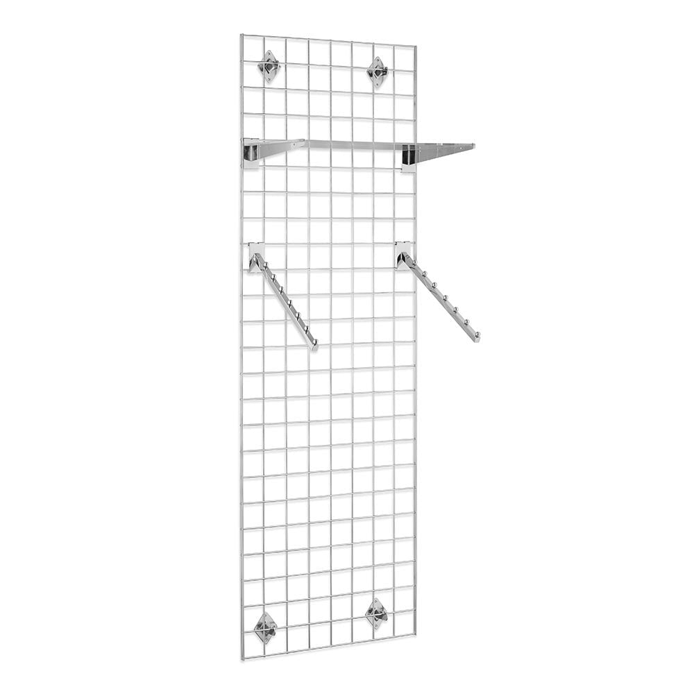 6ft Wall-Mounted Grid Mesh Display Bundle with 1 x Acrylic Shelf, 2 x Sloping Arms