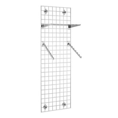6ft Wall-Mounted Grid Mesh Display Bundle with 1 x Acrylic Shelf, 2 x Sloping Arms