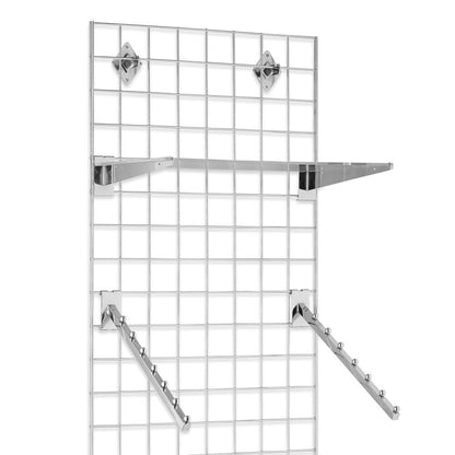 6ft Wall-Mounted Grid Mesh Display Bundle with 1 x Acrylic Shelf, 2 x Sloping Arms