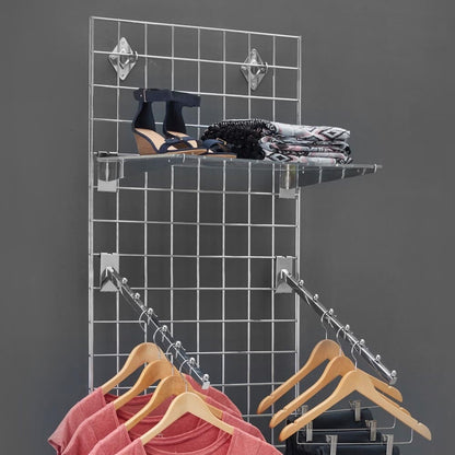 6ft Wall-Mounted Grid Mesh Display Bundle with 1 x Acrylic Shelf, 2 x Sloping Arms