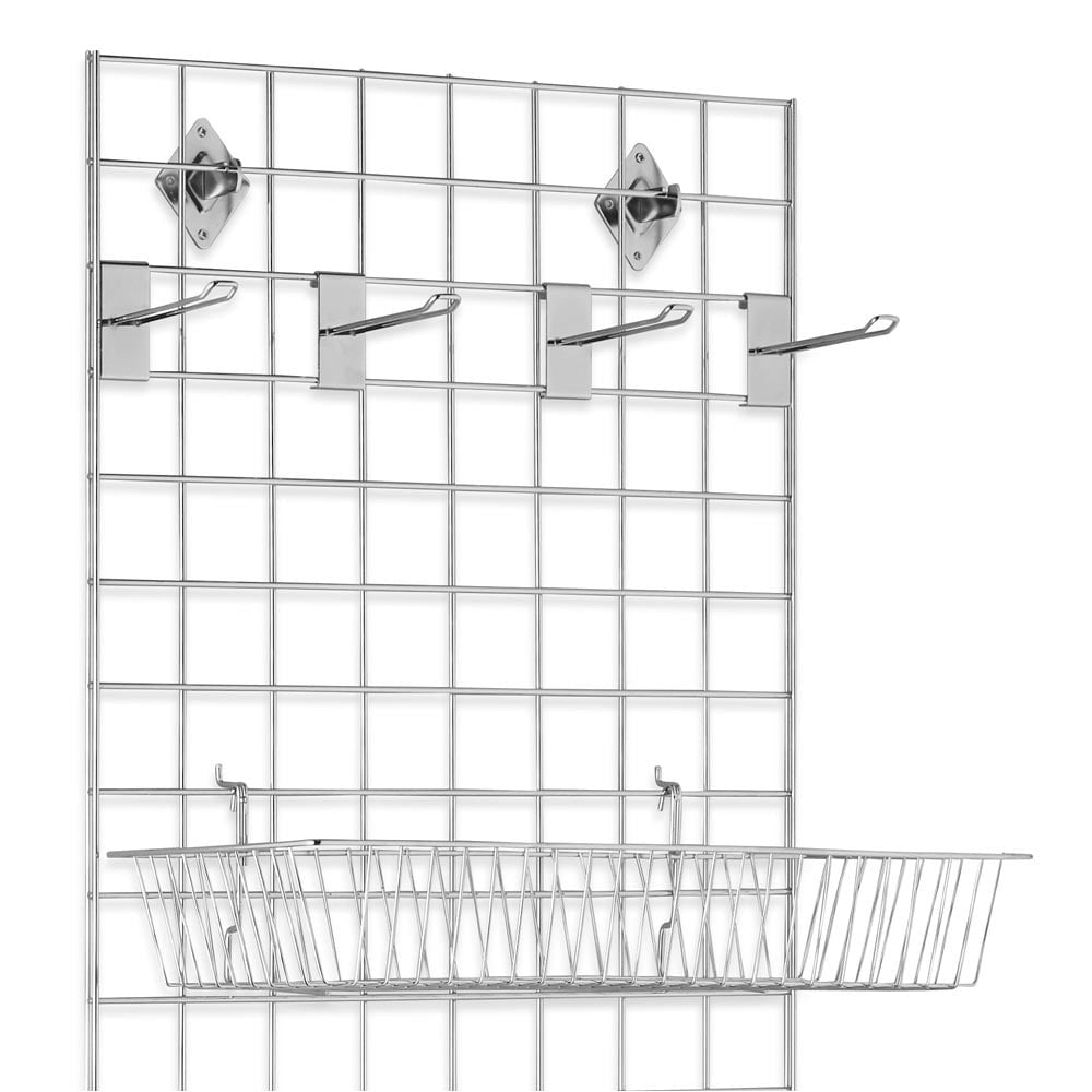 6ft Wall-Mounted Grid Mesh Display Bundle with 4 x Wire Baskets, 4 x Euro Hooks