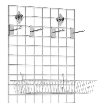 6ft Wall-Mounted Grid Mesh Display Bundle with 4 x Wire Baskets, 4 x Euro Hooks