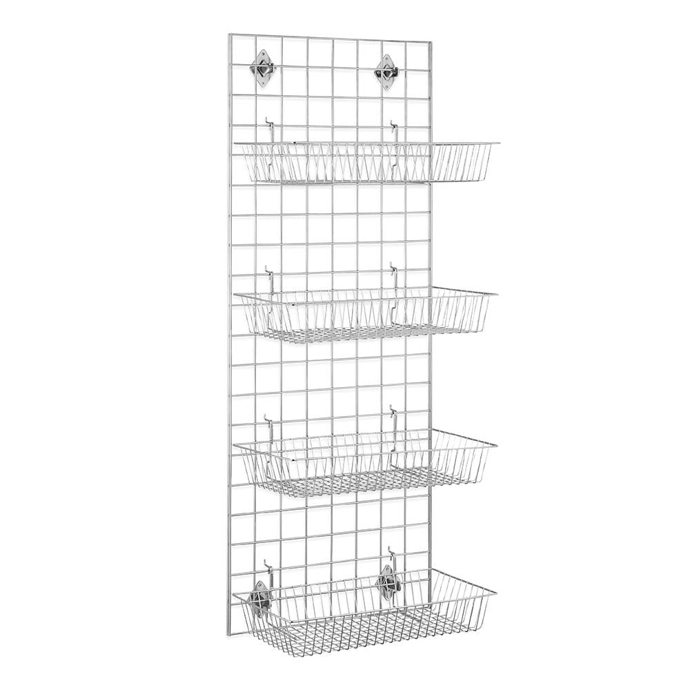 5ft Wall-Mounted Grid Mesh Display Bundle with 4 x Wire Baskets