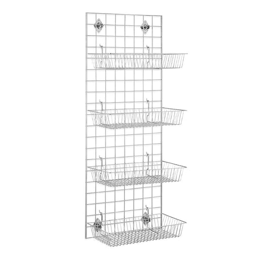 5ft Wall-Mounted Grid Mesh Display Bundle with 4 x Wire Baskets