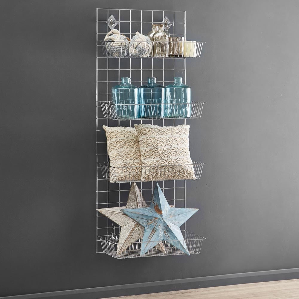 5ft Wall-Mounted Grid Mesh Display Bundle with 4 x Wire Baskets