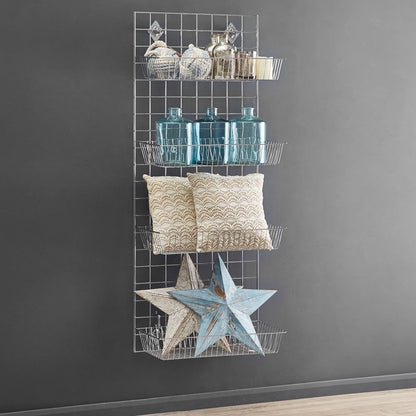 5ft Wall-Mounted Grid Mesh Display Bundle with 4 x Wire Baskets